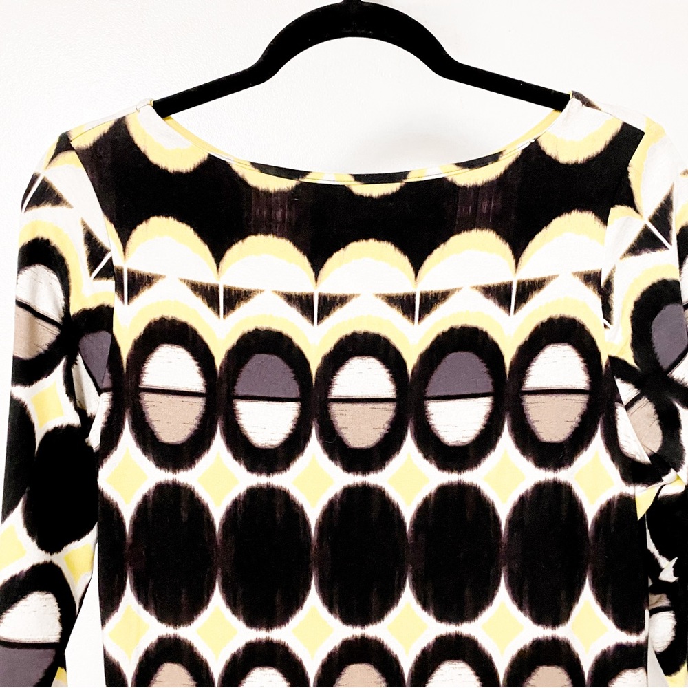 NWT Donna Ricco Pattern Spring Chic 3/4 Sleeve Midi Dress Black Yellow Small - Picture 3 of 7
